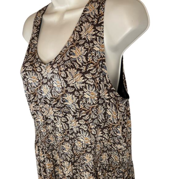 GARNET HILL Easy Smocked Maxi Dress Floral Print in Brown and Blue Women's Large - Picture 6 of 14